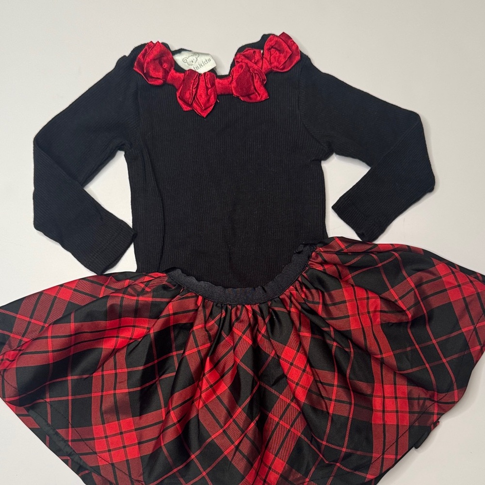 Black and Red Plaid skirt with match bow shirt